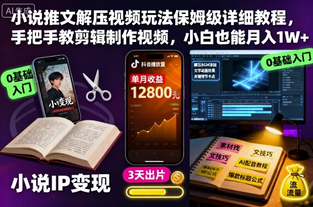 小说推文解压视频玩法保姆级详细教程,手把手教剪辑制作视频,小白也能月入1W+-吾爱创业网