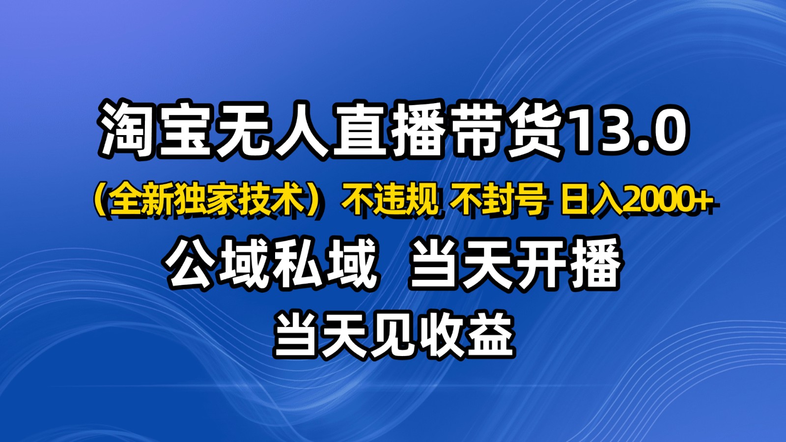 淘宝无人直播13.0，公域私域技术，不封号，不违规 布局下半年旺季赛道，日入2000+-吾爱创业网