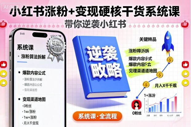 小红书涨粉+变现硬核干货系统课，带你逆袭小红书-吾爱创业网