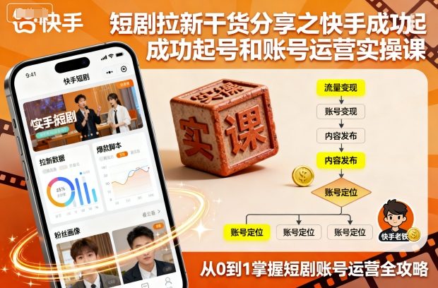 短剧拉新干货分享之快手成功起号和账号运营实操课-吾爱创业网