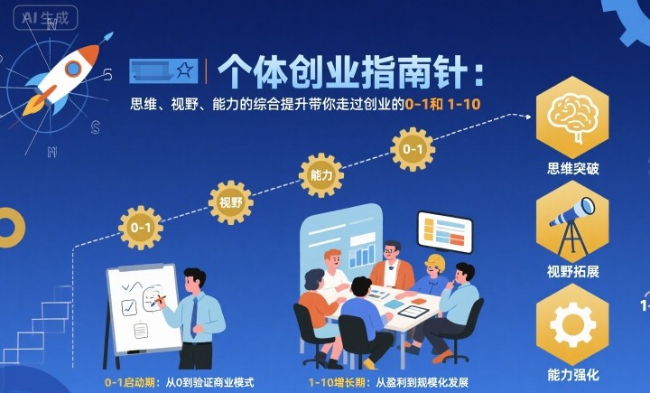 个体创业指南针,思维、视野、能力的综合提升带你走过创业的0-1和1-10【音频】-吾爱创业网