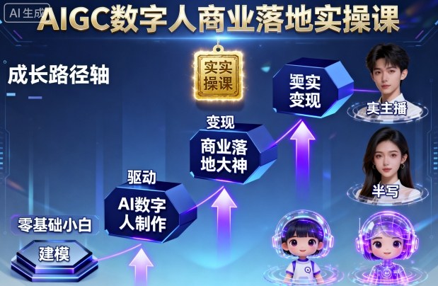 AIGC数字人商业落地实操课，从零基础小白到AI数字人大神-吾爱创业网