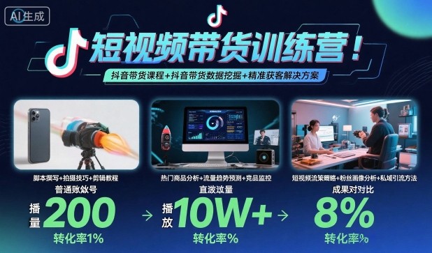 短视频带货训练营，抖音带货课程+抖音带货数据挖掘+精准获客解决方案-吾爱创业网