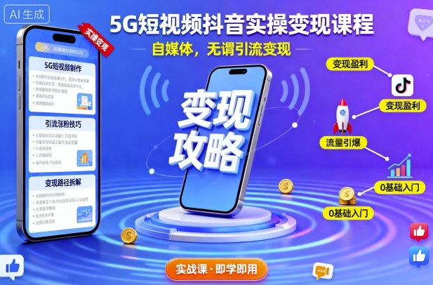 5G短视频抖音实操变现课程，自媒体，无谓引流变现-吾爱创业网