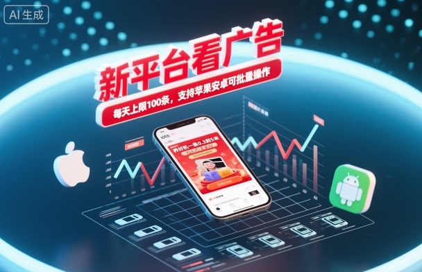 新平台看广告,养好机一条0.3到5米,每天上限100条,支持苹果安卓可批量操作-吾爱创业网