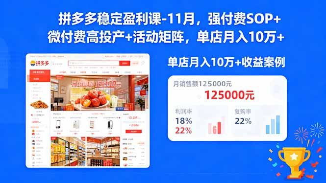 (16557期)拼多多稳定盈利课-11月,强付费SOP+微付费高投产+活动矩阵,单店月入10w+-吾爱创业网