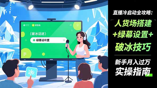 （16605期）直播冷启动全攻略:人货场搭建+绿幕设置+破冰技巧，新手月入过万实操指南-吾爱创业网