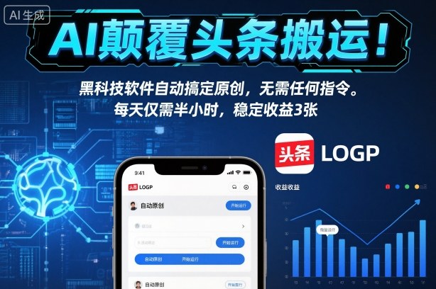 AI颠覆头条搬运！黑科技软件自动搞定原创，无需任何指令。每天仅需半小时，稳定收益3张【揭秘】-吾爱创业网