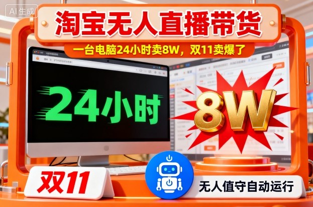 淘宝无人直播带货，一台电脑214小时卖8W，双11卖爆了【揭秘】-吾爱创业网