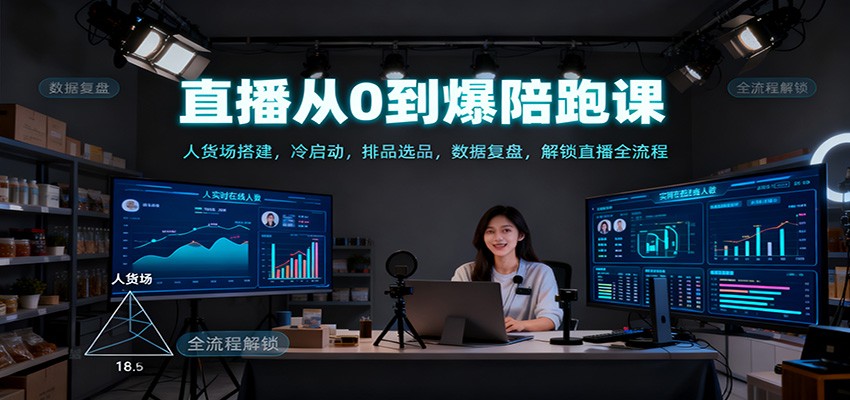 直播从0到爆陪跑课:人货场搭建,冷启动,排品选品,数据复盘,解锁直播全流程-吾爱创业网
