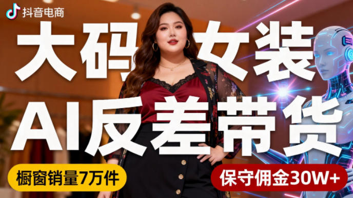 抖音小众赛道，大码女装AI反差带货，不用直播，每天6条作品，橱窗卖7万件，保守佣金30W+-吾爱创业网