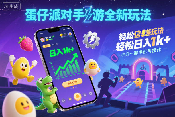 蛋仔派对手游全新玩法,轻松日入1k+,风口信息差玩法,当天见收益,小白一部手机可操作-吾爱创业网