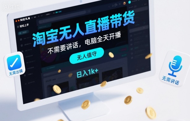 淘宝无人直播带货,不需要出镜,不需要讲话,电脑全天开播,轻松上手,日入1k+【揭秘】-吾爱创业网