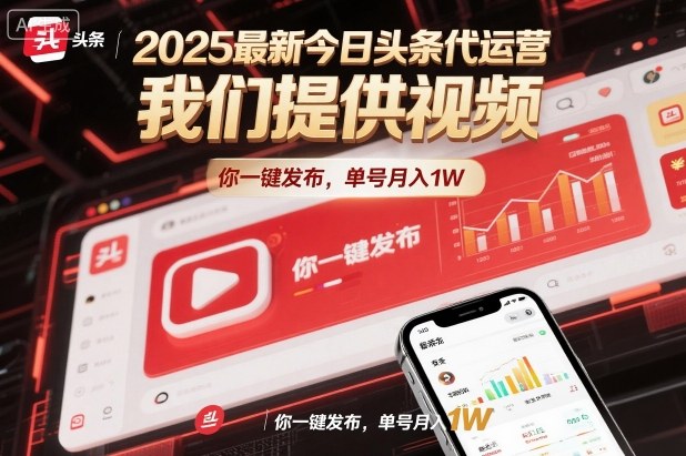 2025最新今日头条代运营,我们提供视频,你一键发布,单号月入1W【揭秘】-吾爱创业网