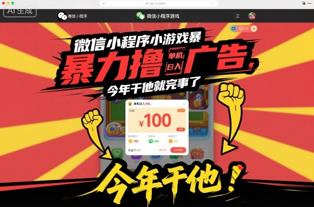 微信小程序小游戏暴力撸广告,单机日入100,今年干他就完事了-吾爱创业网