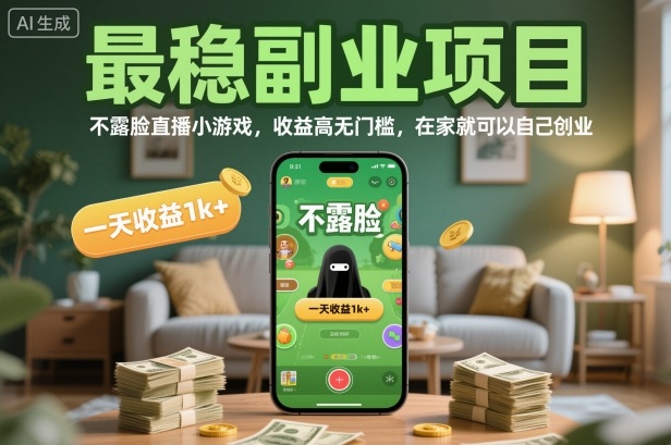 最稳副业项目,不露脸直播小游戏,收益高无门槛,一天收益1k+,在家就可以自己创业【揭秘】-吾爱创业网