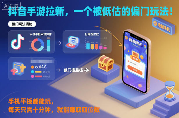 抖音手游拉新,一个被低估的偏门玩法!手机平板都能玩,每天只需十分钟,就能賺取四位数【揭秘】-吾爱创业网
