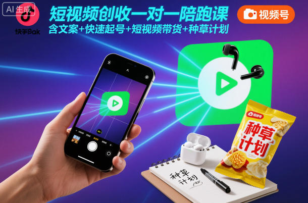 短视频创收一对一陪跑课,含文案+快速起号+短视频带货+种草计划-吾爱创业网