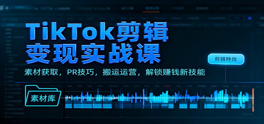 TikTok剪辑变现实战课：素材获取，PR技巧，搬运运营，解锁赚钱新技能-吾爱创业网
