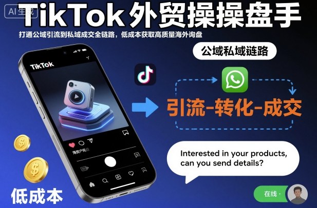 TikTok外贸操盘手，打通公域引流到私域成交全链路，低成本获取高质量海外询盘-吾爱创业网