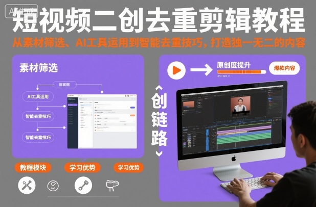 短视频二创去重剪辑教程,从素材筛选、AI工具运用到智能去重技巧,打造独一无二的内容-吾爱创业网