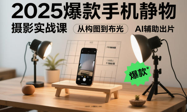 2025爆款手机静物摄影实战课,从构图到布光,不用贵设备,AI辅助出片-吾爱创业网