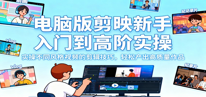 电脑版剪映新手入门到高阶实操,实操不同风格视频的剪辑技巧,轻松产出高质量作品-吾爱创业网