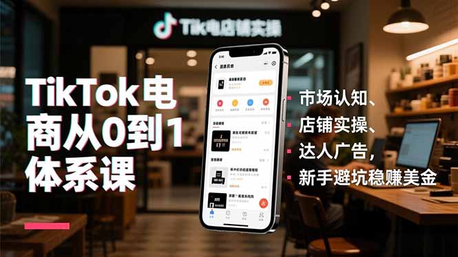 (16818期)TikTok电商从0到1体系课,市场认知、店铺实操、达人广告,新手避坑稳赚美金-吾爱创业网