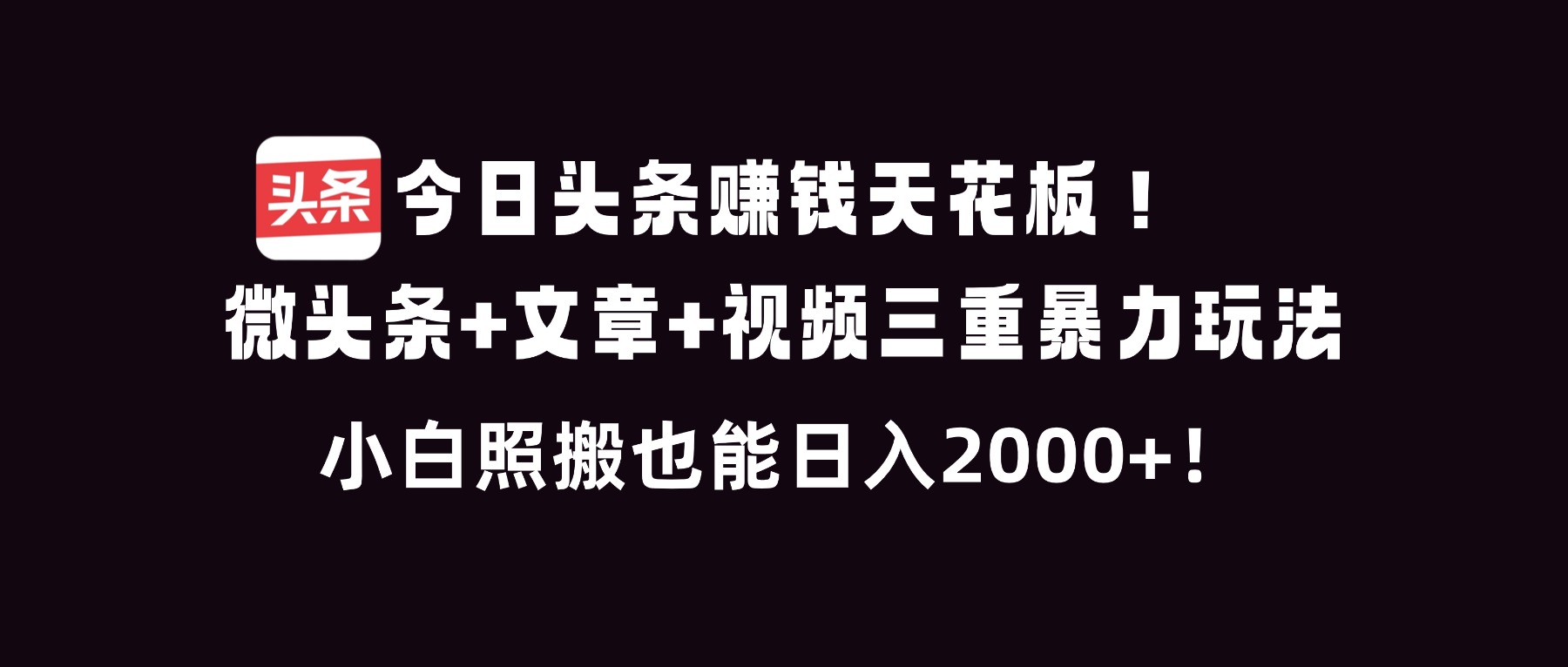 （16888期）今日头条赚钱天花板！微头条+文章+视频三重暴利玩法，小白照搬也能日人2000+-吾爱创业网