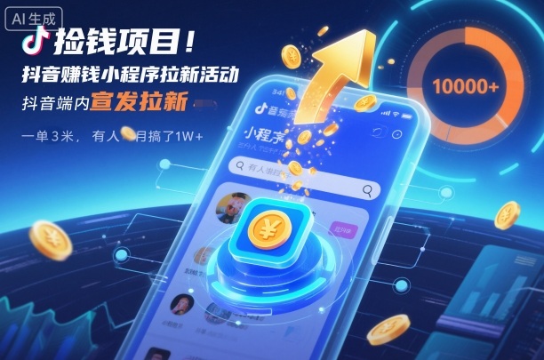 捡钱项目！抖音賺钱小程序拉新活动，抖音端内宣发拉新，一单3米，有人半个月搞了1W+-吾爱创业网