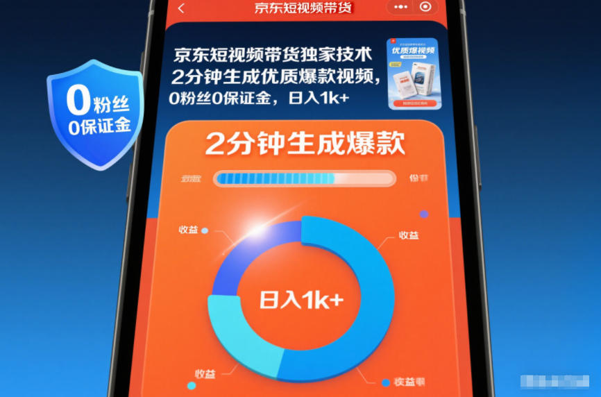 京东短视频带货独家技术，2分钟生成一条优质爆款视频，0粉丝0保证金，日入1k+【揭秘】-吾爱创业网