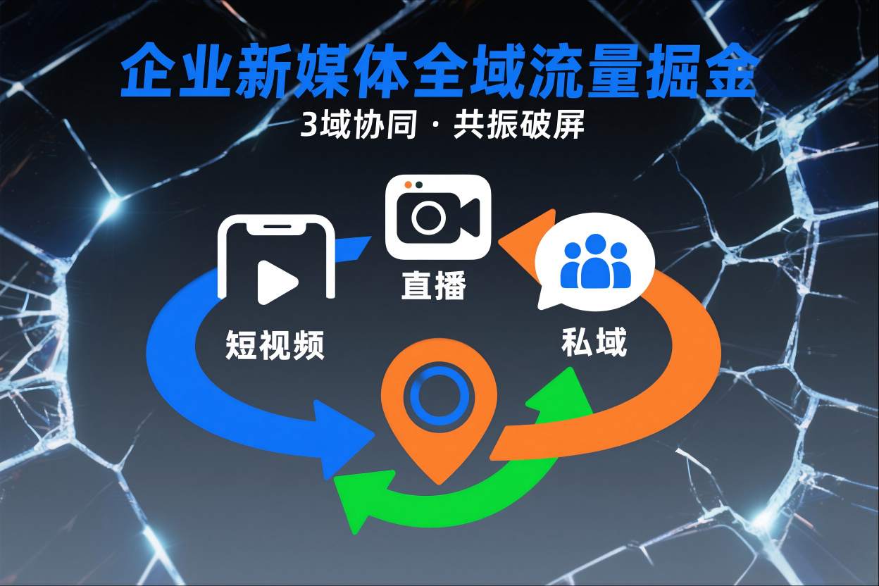 短视频全域商业模式，企业新媒体全域流量掘金，3域协同，共振破屏，短视频-直播-私域-地域-吾爱创业网