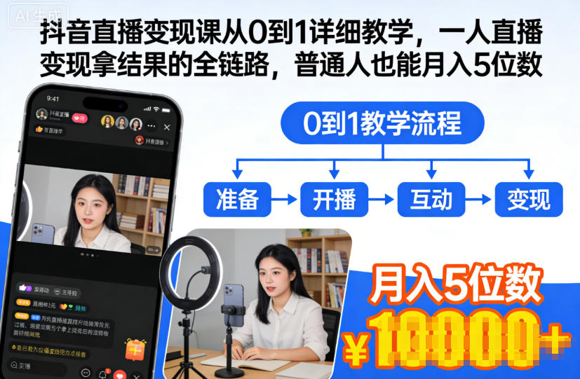 抖音直播变现课从0到1详细教学,一人直播变现拿结果的全链路,普通人也能月入5位数-吾爱创业网