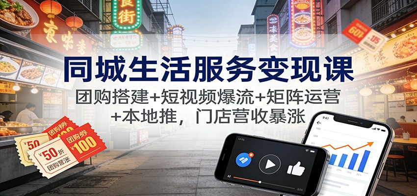 同城生活服务变现课:团购搭建+短视频爆流+矩阵运营+本地推,门店营收暴涨-吾爱创业网