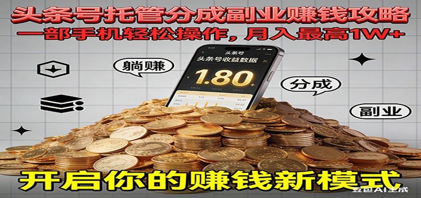 全程托管今日头条,一部手机就可以开干,最高躺赚1W+-吾爱创业网