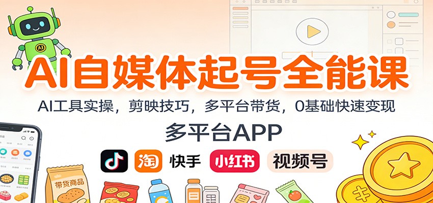 AI自媒体起号全能课:AI工具实操,剪映技巧,多平台带货,0基础快速变现-吾爱创业网