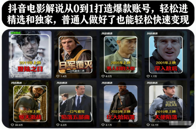 抖音电影解说从0到1打造爆款账号,轻松进精选和独家,普通人做好了也能轻松快速变现-吾爱创业网