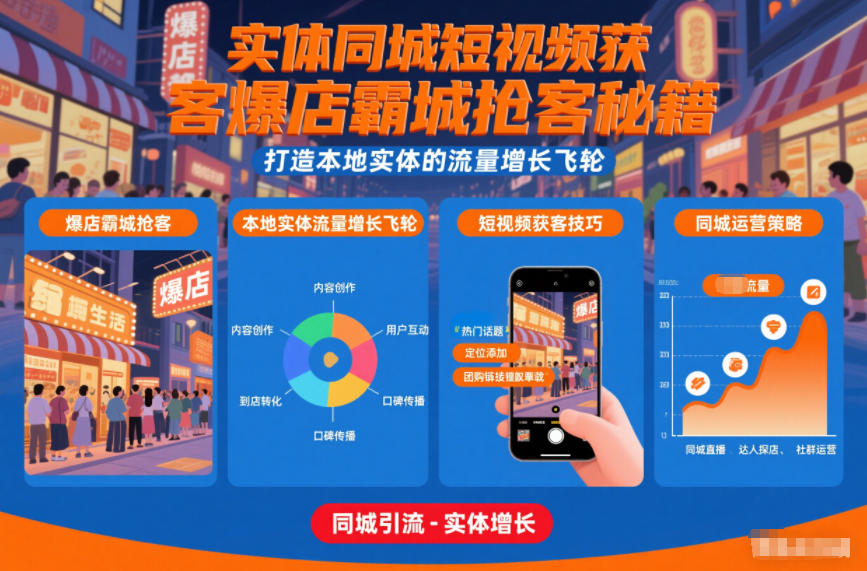 实体同城短视频获客爆店霸城抢客秘籍，打造本地实体的流量增长飞轮-吾爱创业网