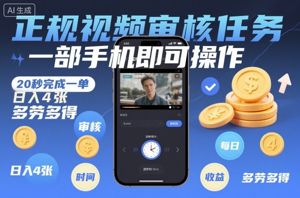 正规视频审核任务，一部手机即可操作，20秒完成一单，日入4张，多劳多得【揭秘】-吾爱创业网