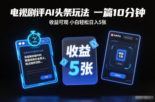 电视剧评AI头条玩法，一篇10分钟，收益可观，小白轻松日入5张+【独家】-吾爱创业网