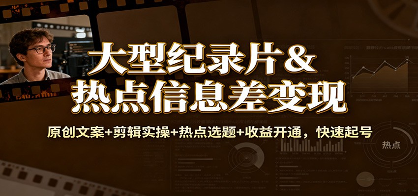 大型纪录片&热点信息差变现:原创文案+剪辑实操+热点选题+收益开通,快速起号-吾爱创业网