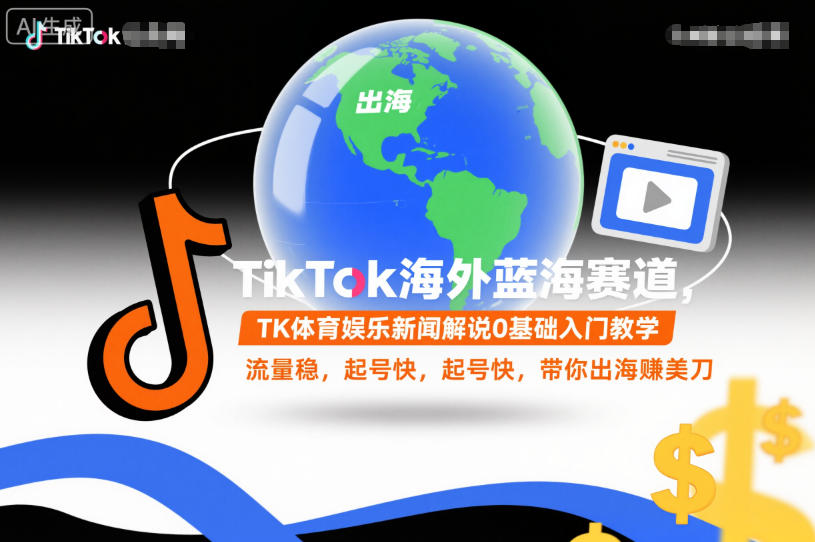 TikTok海外蓝海赛道,TK体育娱乐新闻解说0基础入门教学,流量稳,起号快,带你出海賺美刀-吾爱创业网