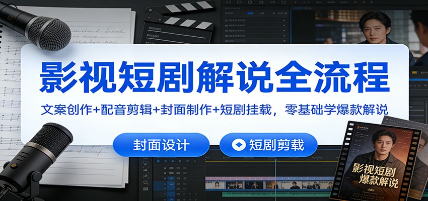 影视短剧解说全流程：文案创作+配音剪辑+封面制作+短剧挂载，零基础学爆款解说-吾爱创业网
