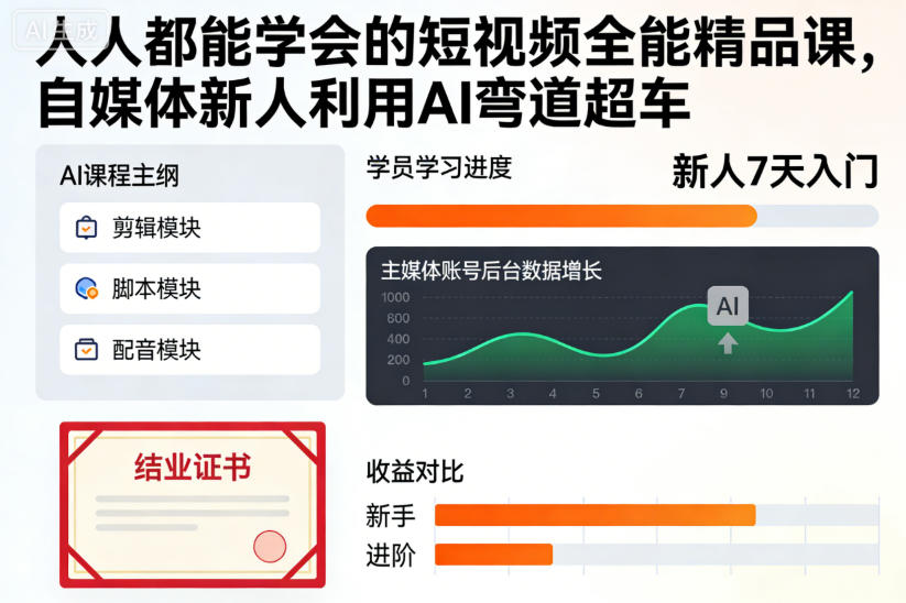 人人都能学会的短视频全能精品课,自媒体新人利用AI弯道超车-吾爱创业网