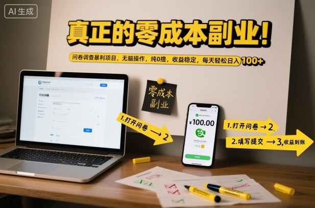 真正的零成本副业!问卷调查暴利项目,无脑操作,纯0撸,收益稳定,每天轻松日入100+【揭秘】-吾爱创业网
