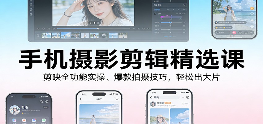手机摄影剪辑精选课：剪映全功能实操、爆款拍摄技巧，轻松出大片-吾爱创业网