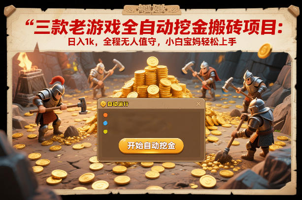 三款老游戏全自动挖金搬砖项目：日入1k，全程无人值守，小白宝妈轻松上手【揭秘】-吾爱创业网