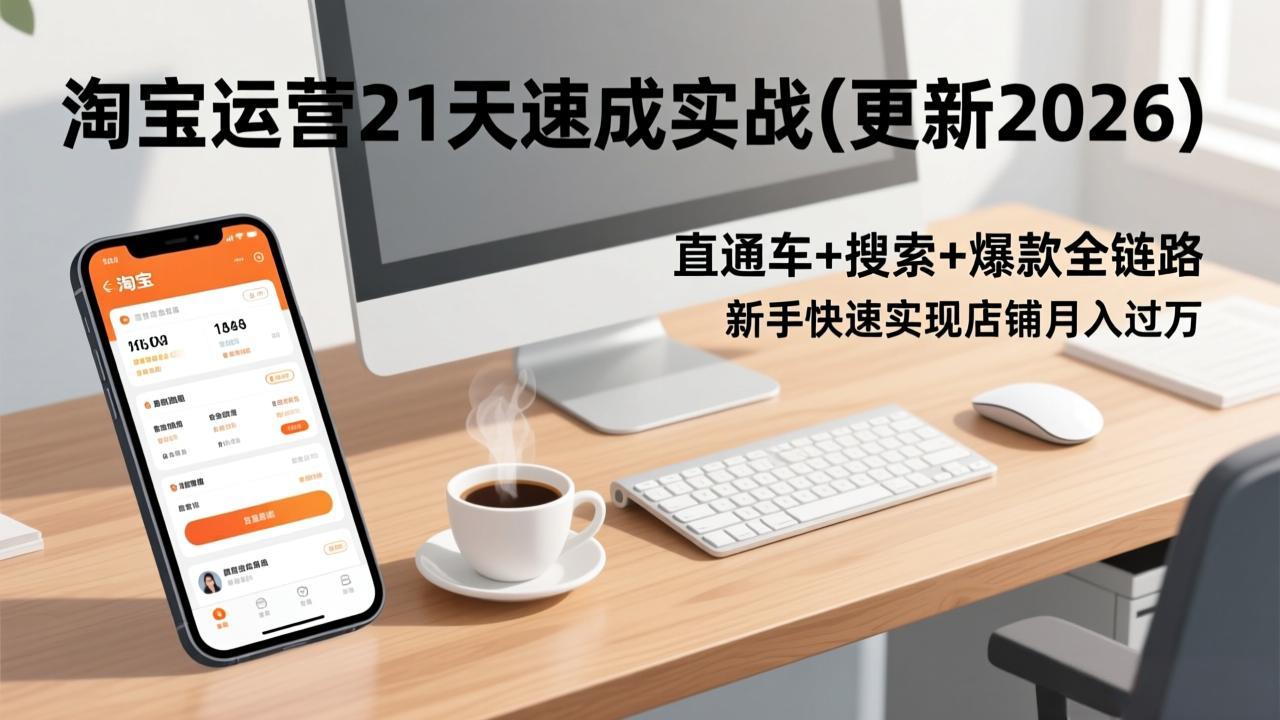 （17201期）淘宝运营21天速成实战(更新2026)，直通车+搜索+爆款全链路，新手快速实现店铺月入过万-吾爱创业网