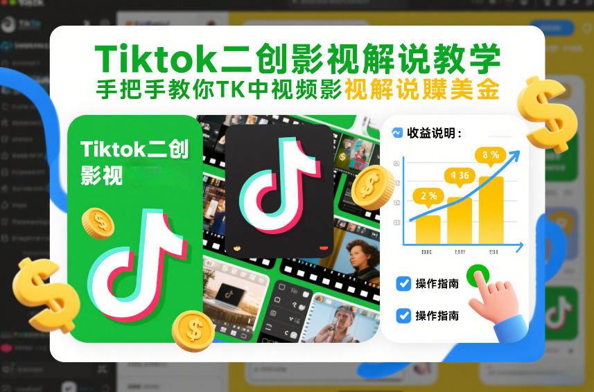 Tiktok二创影视解说教学，手把手教你TK中视频影视解说賺美金（更新26年1月）-吾爱创业网