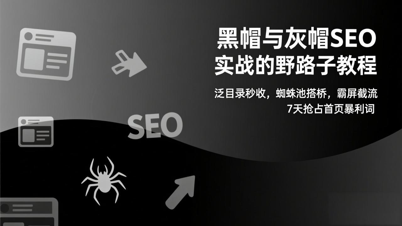 （17125期）黑帽与灰帽SEO实战的野路子教程：泛目录秒收，蜘蛛池搭桥，霸屏截流，7天抢占首页暴利词-吾爱创业网